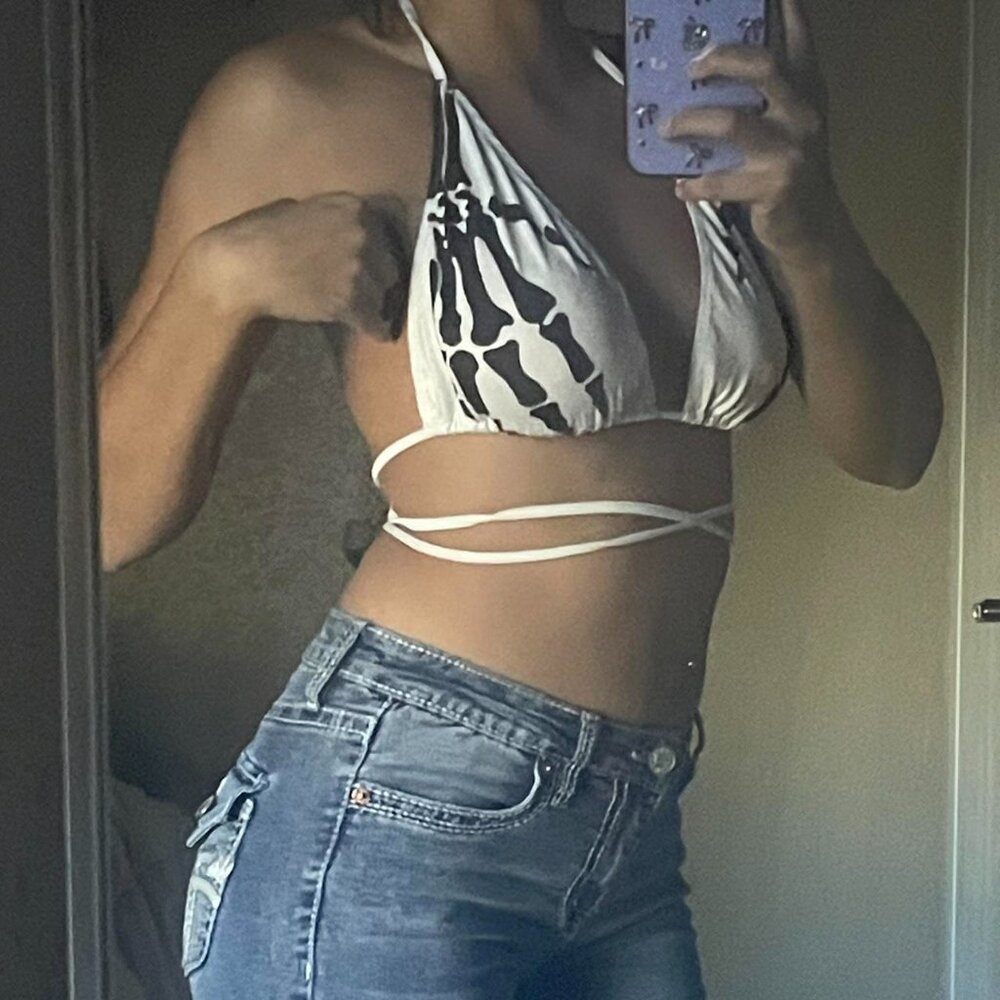 Women's White and Blue Bikini-and-tankini-tops